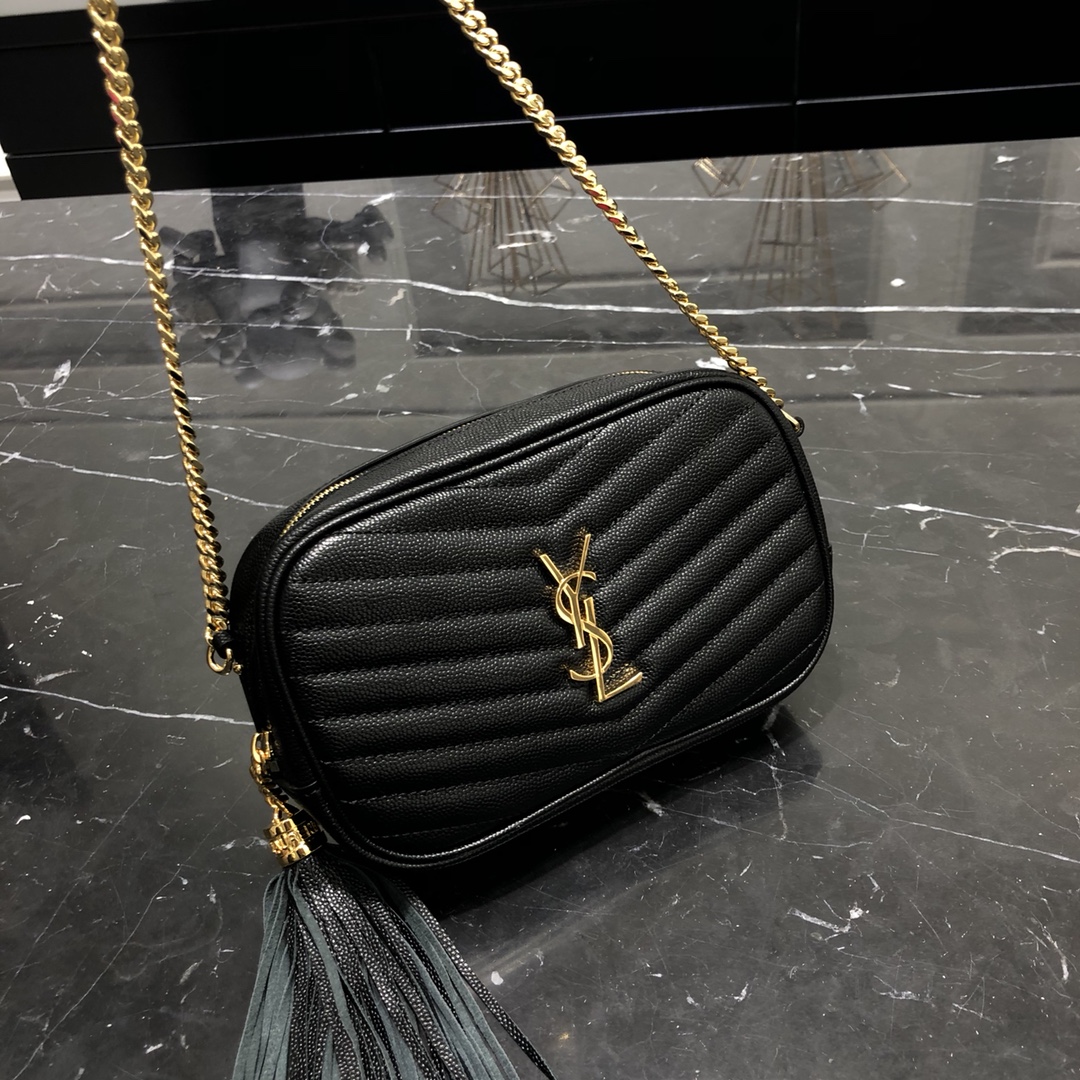 Saint Laurent Mini LOU Camera Quilted Calfskin Shoulder Bag Handbag Black 748849 Gold